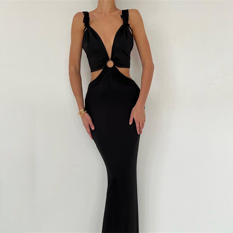 PB Di Moda Sexy Fashion Stitching Neck Straps Backless Long Dress