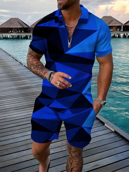 PB Di Moda Fashion Polo Suit Summer Geometric Print