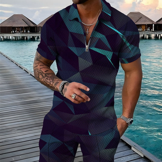 PB Di Moda Fashion Polo Suit Summer Geometric Print