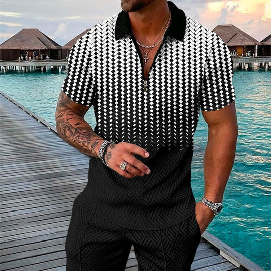 PB Di Moda Fashion Polo Suit Summer Printed Geometric