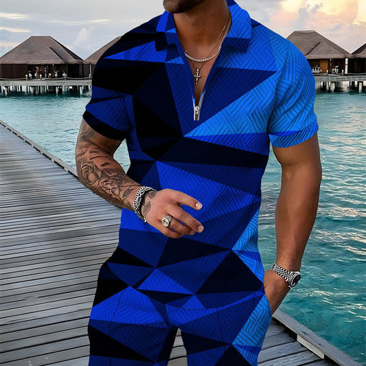 PB Di Moda Fashion Polo Suit Summer Geometric Print