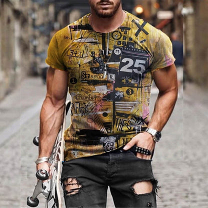 PB Di Moda Vintage Leisure Slim-fit Digital Short-sleeved T-shirt Men's Top
