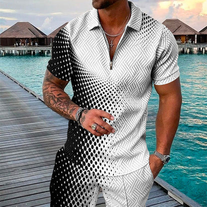 PB Di Moda Fashion Polo Suit Summer Printed Geometric