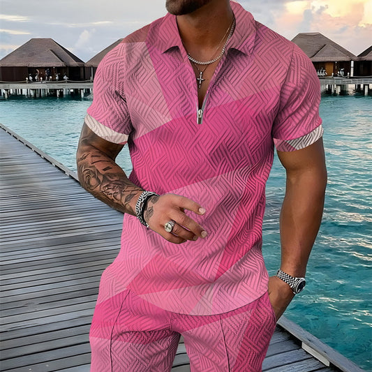 PB Di Moda Fashion Polo Suit Summer Geometric Print